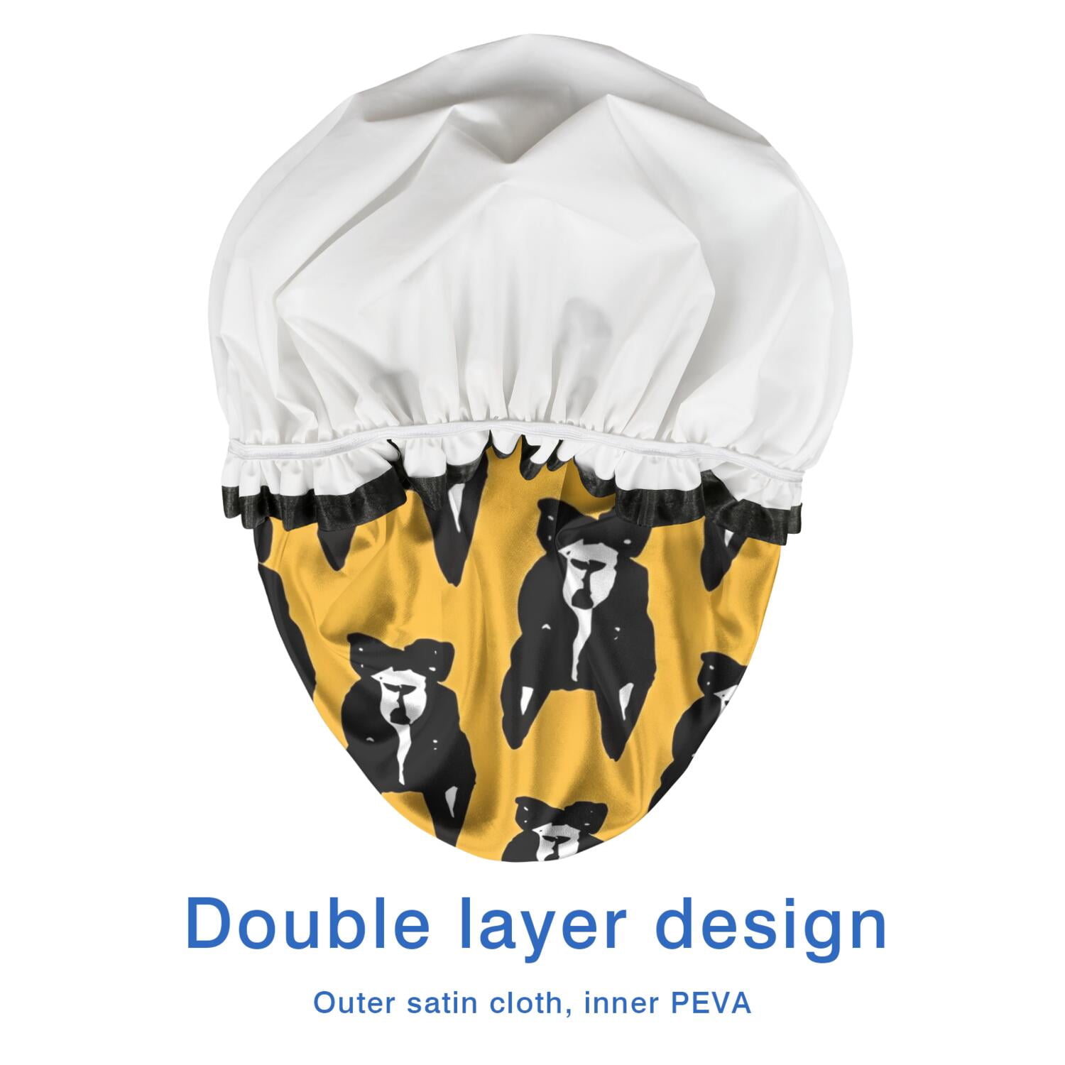 Shower Caps,Boston Terrier Waterproof Shower Cap for Women 4 Pieces,Double Reusable Hair Cover for Shower PEVA Elastic Stretch Hem
