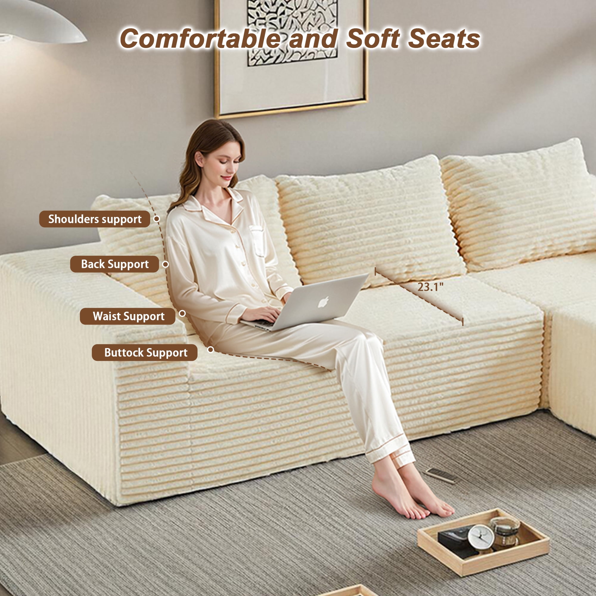 Boneless Cloud sofa, Small Sectional Loveseat Sofa with Memory Foam,No Assembly Required,Soft Corduroy Fabric,Compact Box Delivery for Apartments & Living Rooms