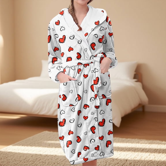 BILIKEYU Women's Fleece Plush Robe Long Warm Bathrobe Loungewear, Winter Clothing for Women, Bathrobe for Women, Women's Sleepwear