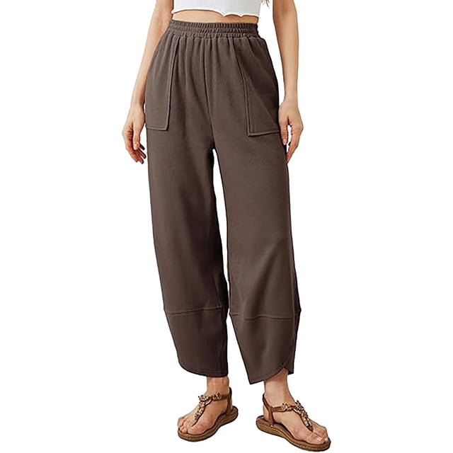 Pantalones harem holgados de pierna ancha para mujer - Cintura elástica, bolsillos laterales - Informales/playa/yoga - Tallas S-XL