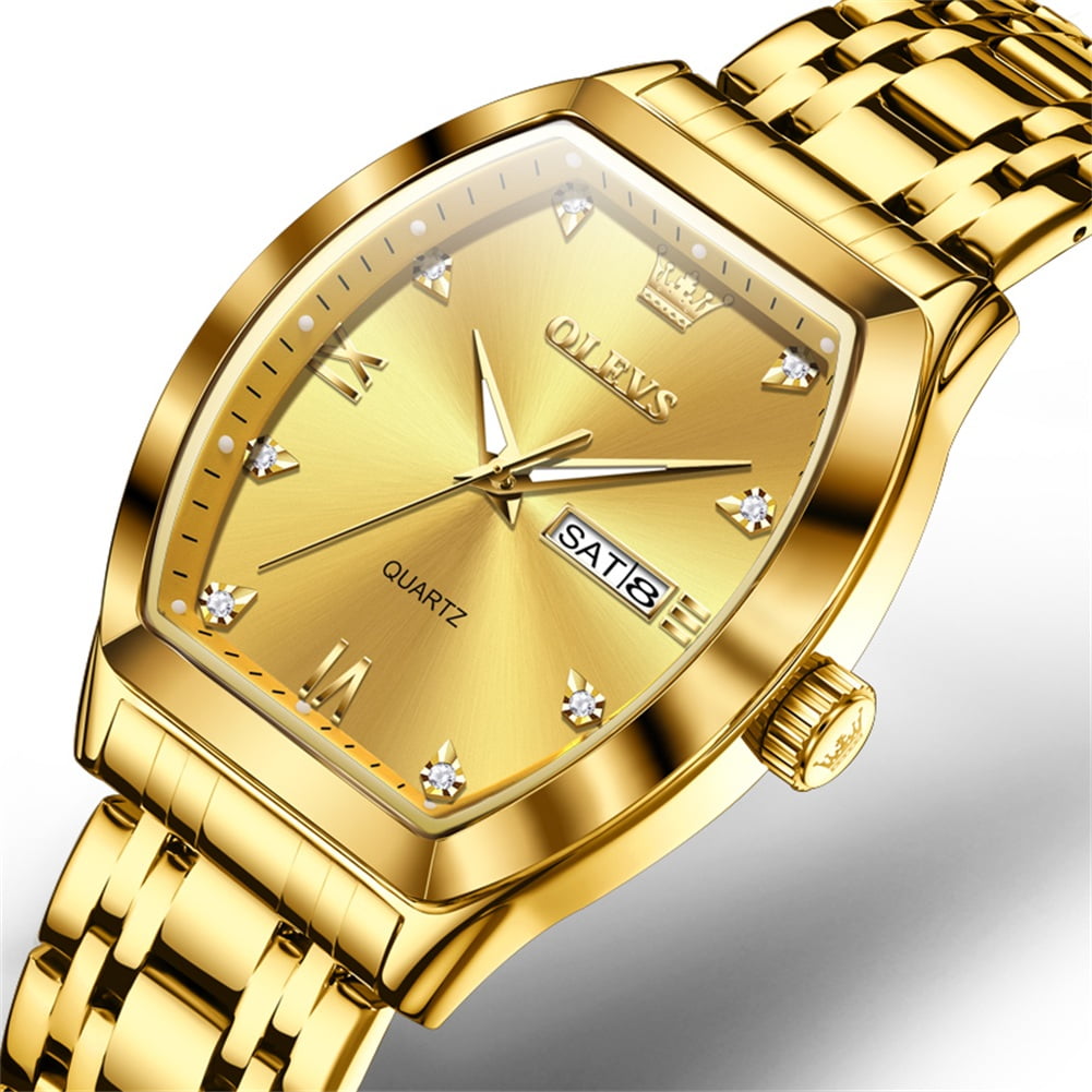OLEVS Mens Watches Square Business Dress Diamond Analog Quartz Date Luxury Watches for Men Dress Casual Stainless Steel Waterproof Luminous Mens Wrist Watches Gifts Reloj para Hombre Gold/Black Dial