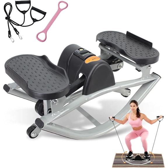 Rocking Stepper Side to Side, Lateral Rocking  Stepper Home Workout Machine with Resistance Band, Home Workout Machine with Digital Display & Track Time, for Legs, Glutes, Abs