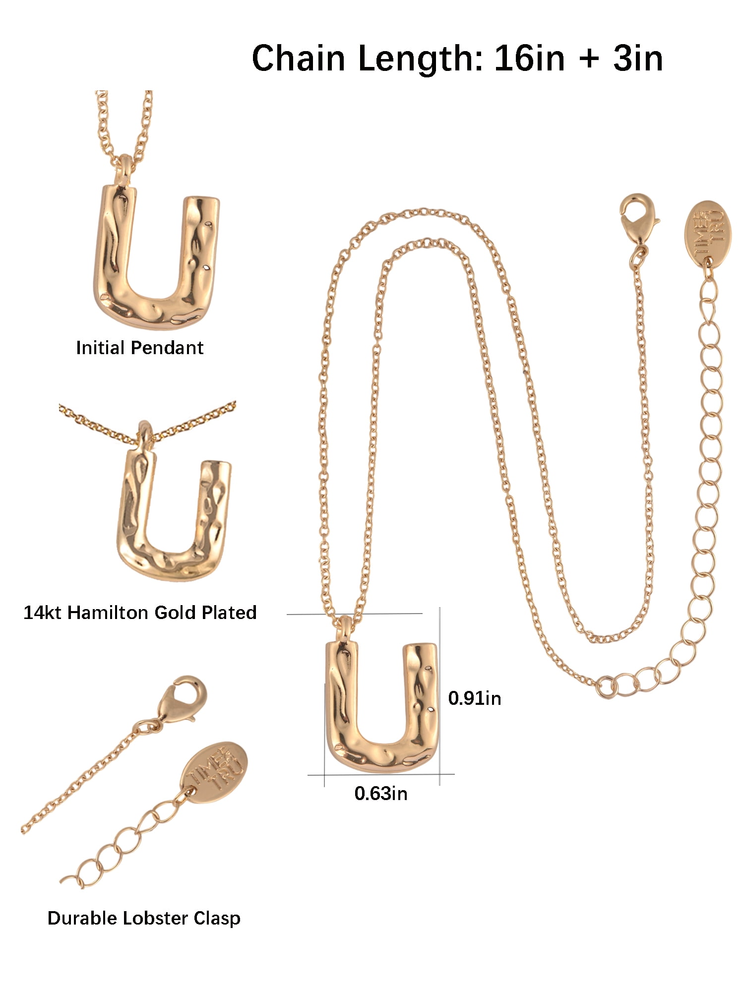 Time and Tru Goldtone Hammered Initial "U" Pendant Necklace