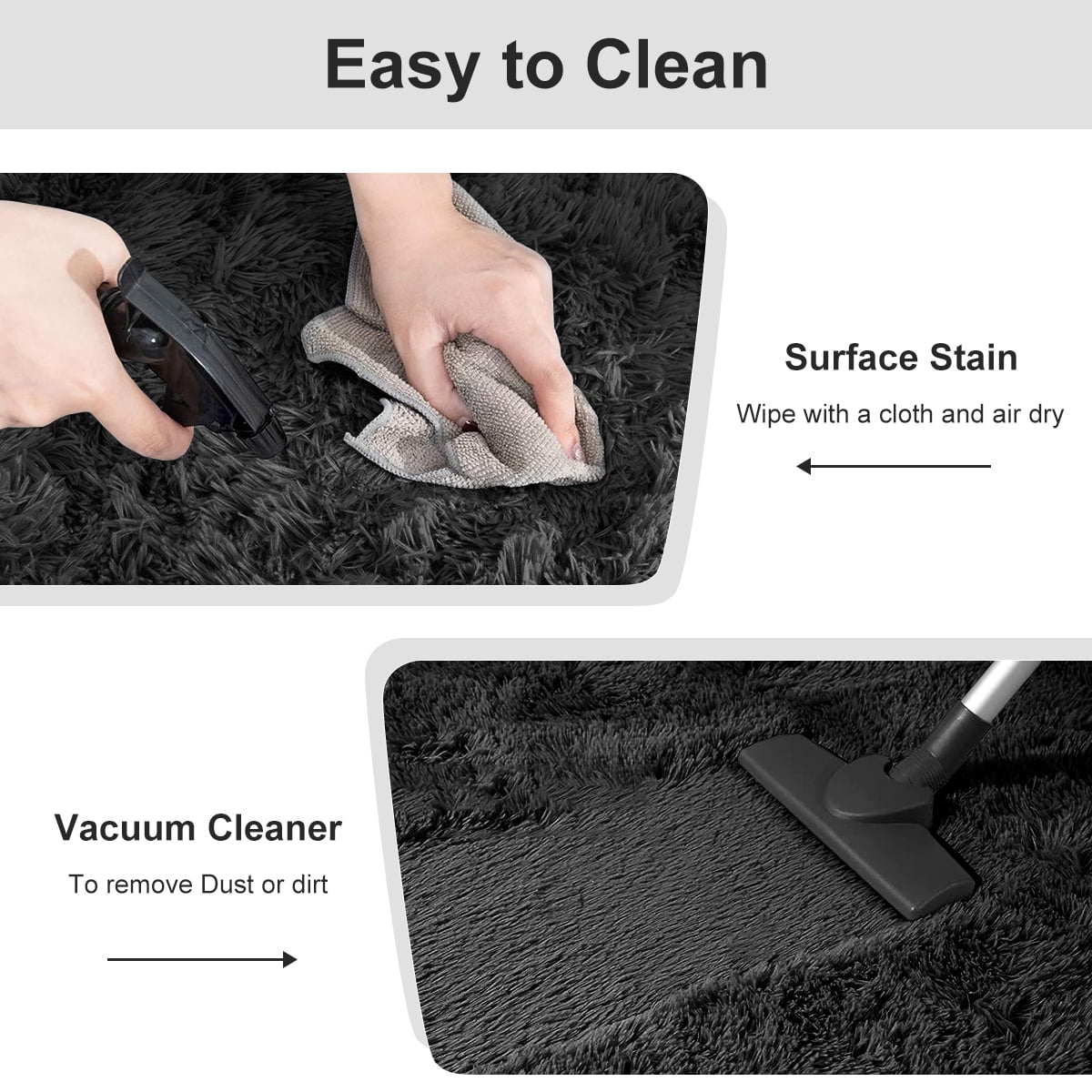 Cshidworld Area Rugs for Living Room Bedroom, 4x6 Ultra Soft Comfy Fluffy Thickened Memory-Foam Indoor Carpets, Modern Minimalist Carpet for Teen Adults Apartment Bedroom Home Decor, Black