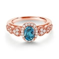 thumbnail image 2 of Gem Stone King 18K Rose Gold Plated Silver London Blue Topaz and White Moissanite Engagement Ring for Women | 1.18 Cttw | Oval 7X5MM | Gemstone November Birthstone | Size 6, 2 of 3