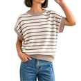 thumbnail image 2 of Sweaters for Women Trendy Stripe Cap Sleeve Crew Neck Loose Knit Vest French Slouchy Style Casual Versatile Basic Pullover Beige L, 2 of 4