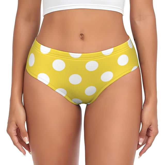 Balery Yellow And White Polka Dot Ropa Interior de Algodón para Mujer con Dibujo – Braguitas Cómodas y Elásticas, Estilo Clásico-XX-Large