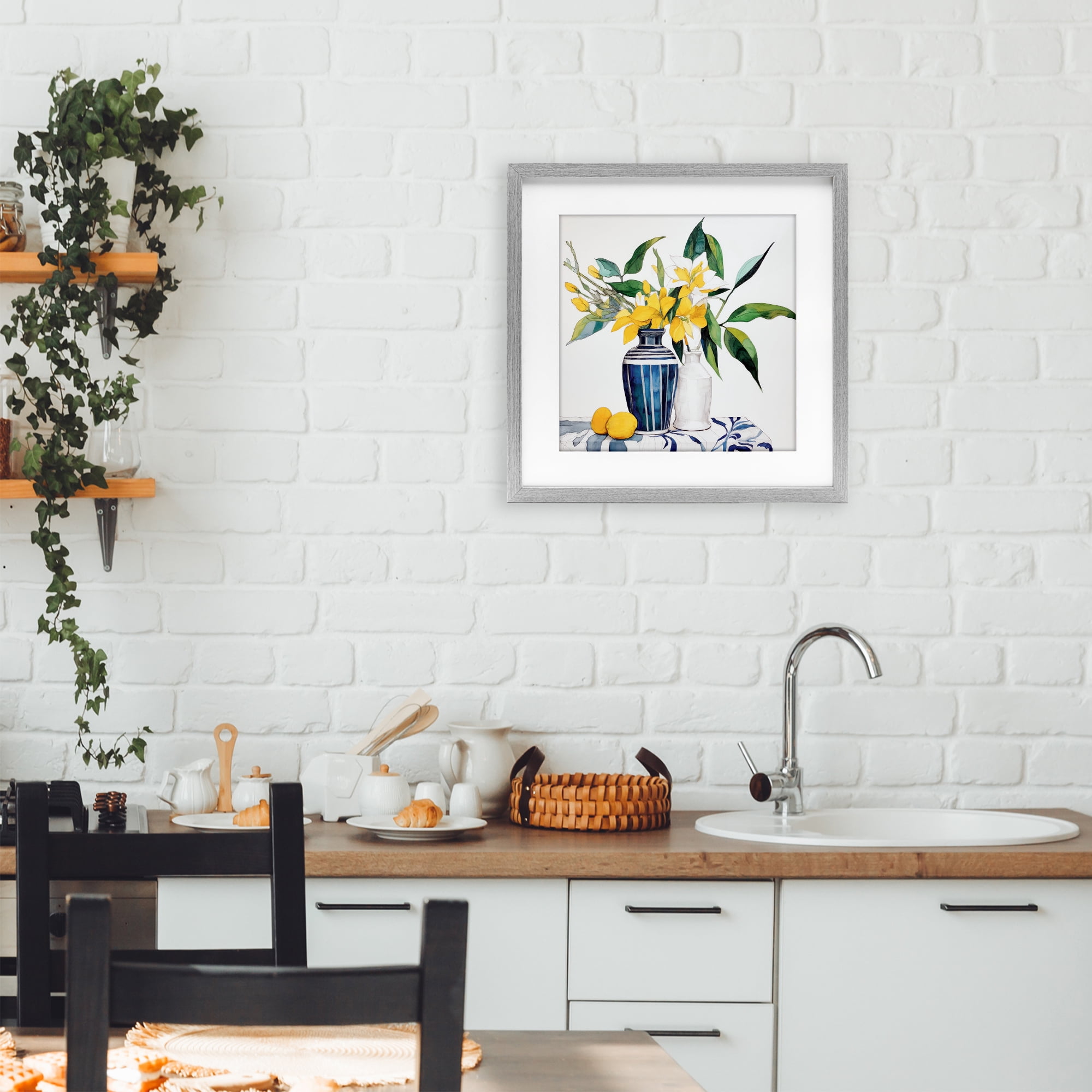 Stupell Industries Lemons And Blooms Table Gray Framed Print Under Glass, design by Ray Powers