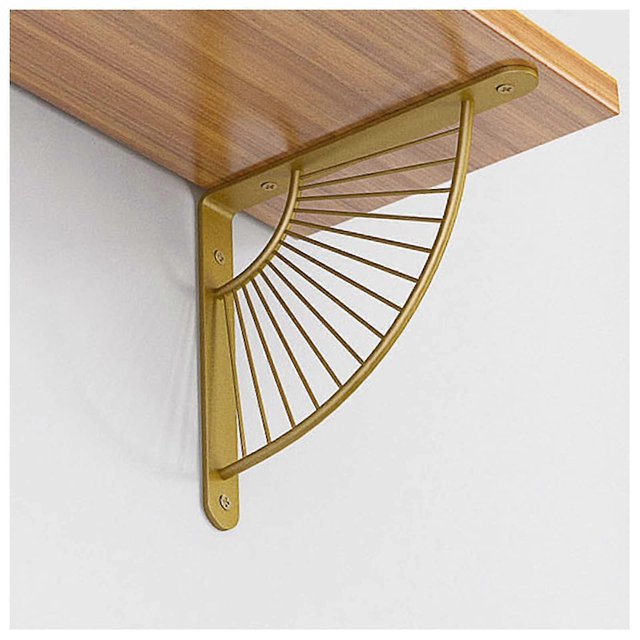 2x Metal Craft Shelf Brackets,gold Heavy Duty Shelve Bracket,fan-shaped Floating Shelving Brackets 15cm
