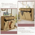 thumbnail image 6 of Double Tilt Out Laundry Hamper Cabinet, Modern Fluted Trash Can Cabinets with Drawer, Wooden 21 Gallon Hidden Garbage Cabinet with Storage Baskets for Kitchen Bathroom(Natural Oak, Full), 6 of 14