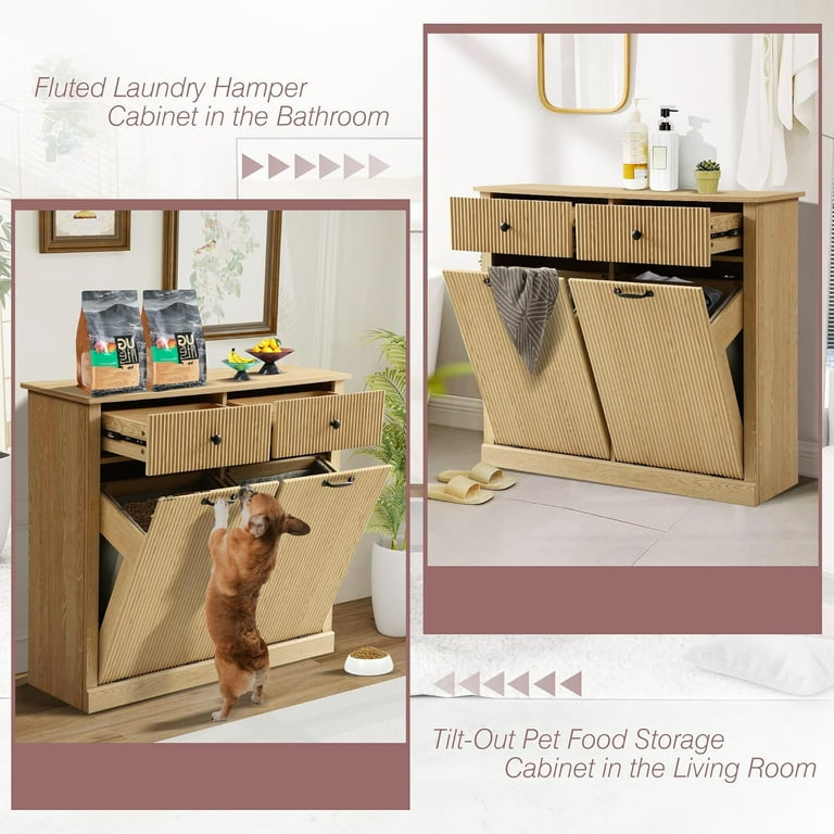 Haverchair Double Tilt Out Laundry Hamper Cabinet, Modern Fluted