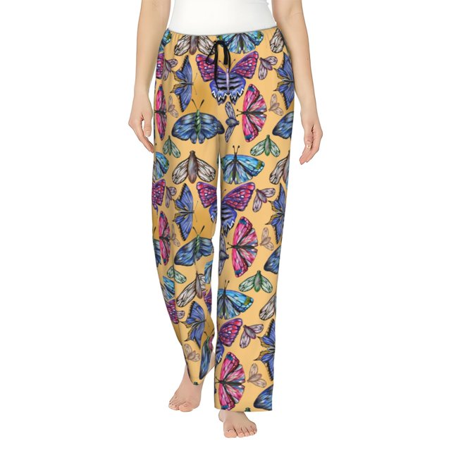 Balery Butterfly 3 Pantalones de pijama para mujer, pijamas ultraligeros, pantalones de estar por casa-XX-Large