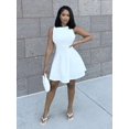 thumbnail image 5 of White Solid Color Sleeveless A-Line Waist Fitted Elegant Mini Dress For Women, 5 of 6