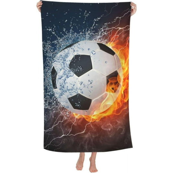 52x32IN Soccer Ball Cool Sport Football Beach Towel Soft Absorbent Quick Dry Bath Towels for Bathroom Men Boys Pool Camping Travel Swimming Picnic Sports