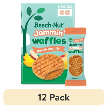 (12 pack) Beech-Nut Jammin' Waffles with Fruit Filling Toddler Snack, Peach Mango, 5 Pack