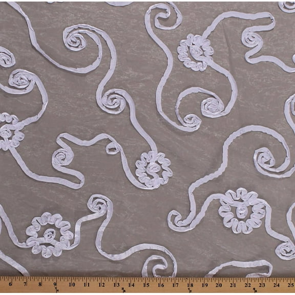 58" White Ribbon Organza Sheer Bridal Fabric by the Yard (5749B-8K)