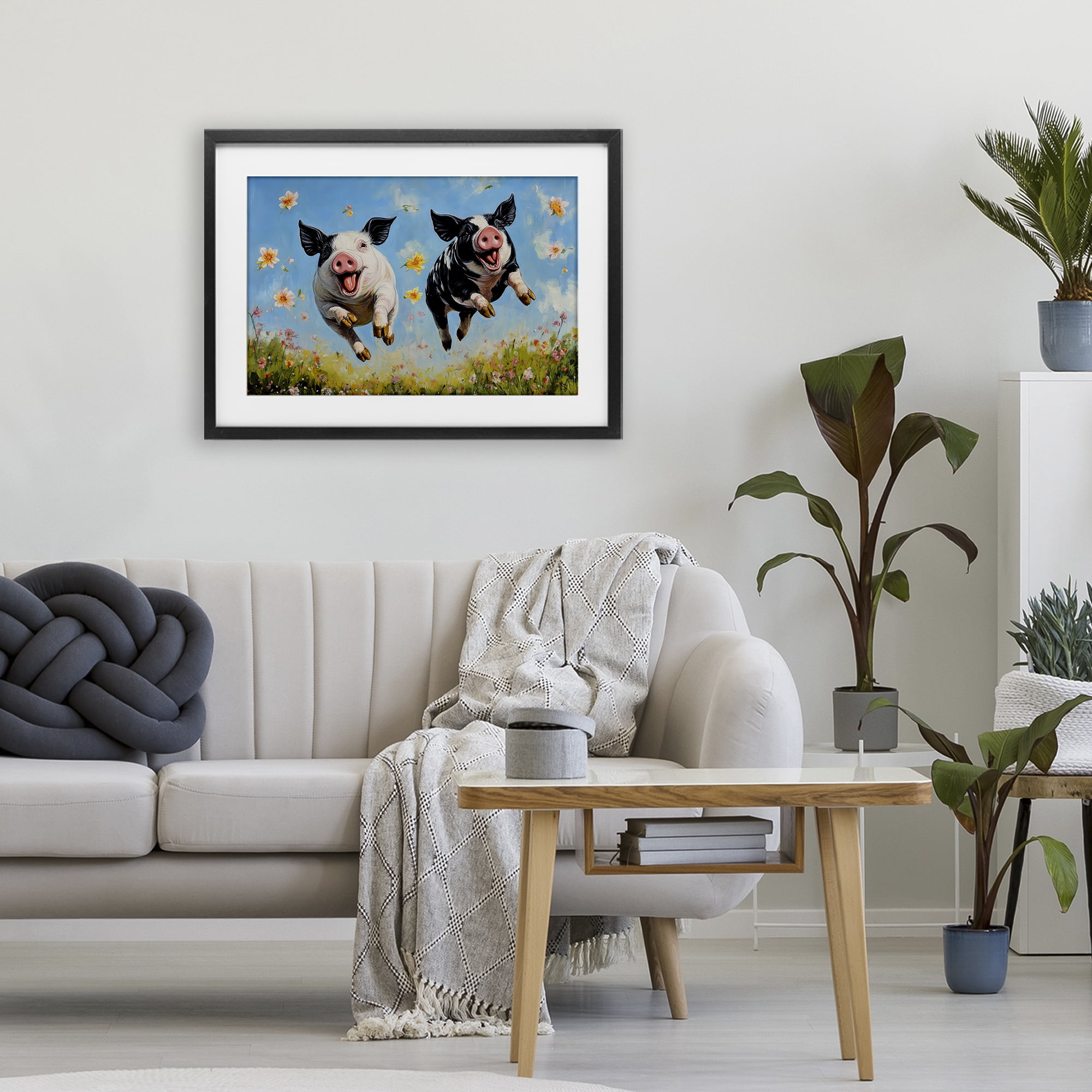 Stupell Industries Flying Pigs & Flowers Black Framed Print Under Glass, design by The Wands Want