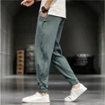 thumbnail image 3 of Pantalones anchos y holgados de lino para hombre, pantalones casuales finos y sueltos de verano para hombre, ropa de calle estilo harén, promoción, ropa estética original y popular, 3 of 5