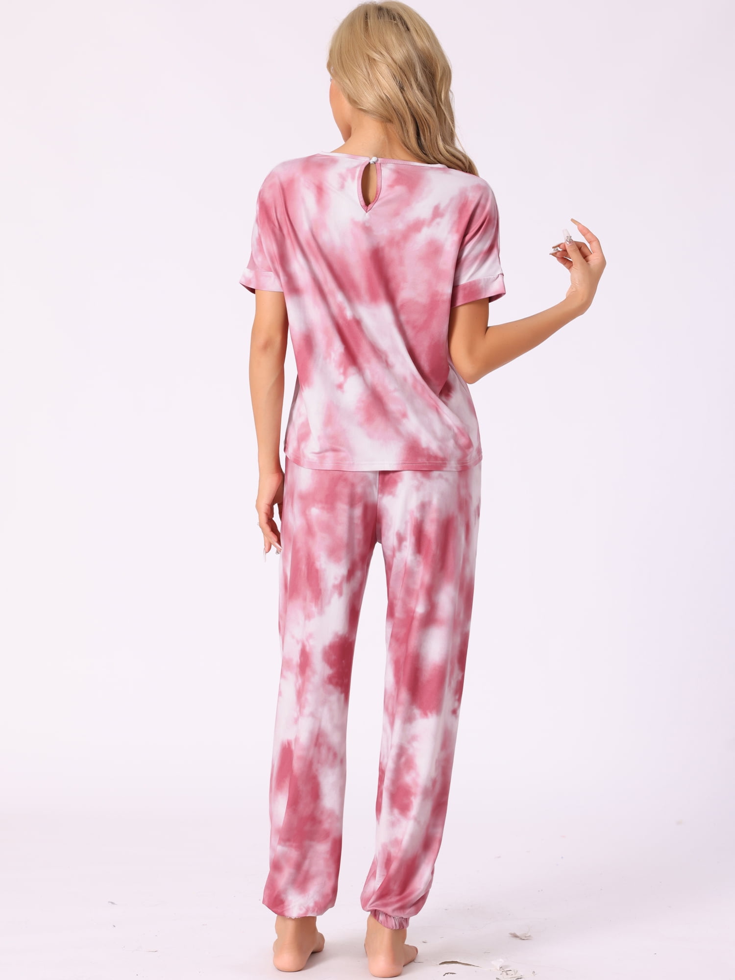 DARING DIVA Women's Tie Dye T-shirts with Pants Pajamas Set M Red