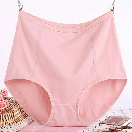 Xunlbb Women s Plus Size Panties  Women s Solid Plus Size Underwear High Waist Leak Proof Cotton Crotch Shorts Underwear Panties (Pink 5XL) on Clearance