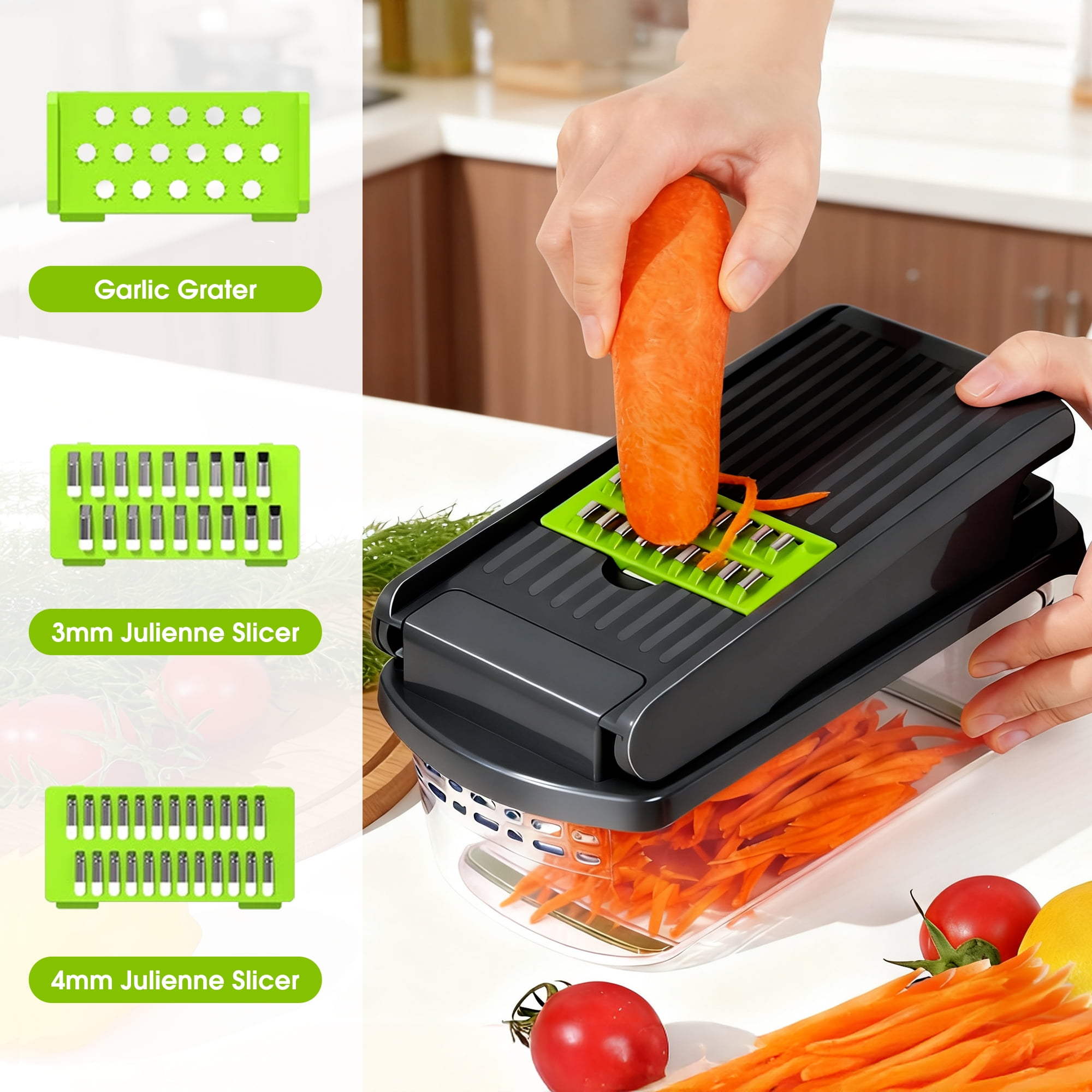 GARITIN Vegetable Chopper with Container, Onion Veggie Food Chopper for Kitchen, Chopped Carrots Potato Slicer Manual Hand, Gray