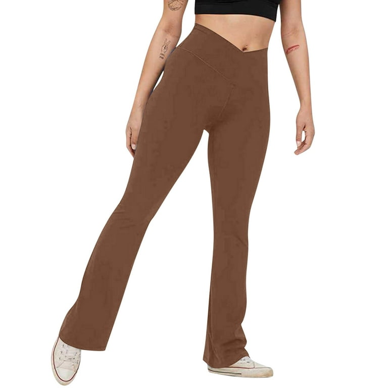 adviicd Yoga Pants For Girls Yoga Pants Flare Pocket Yoga Pants 4 Way  Stretch Tummy Control Workout Running Pants, Long Bootleg Flare Pants Brown  2XL 