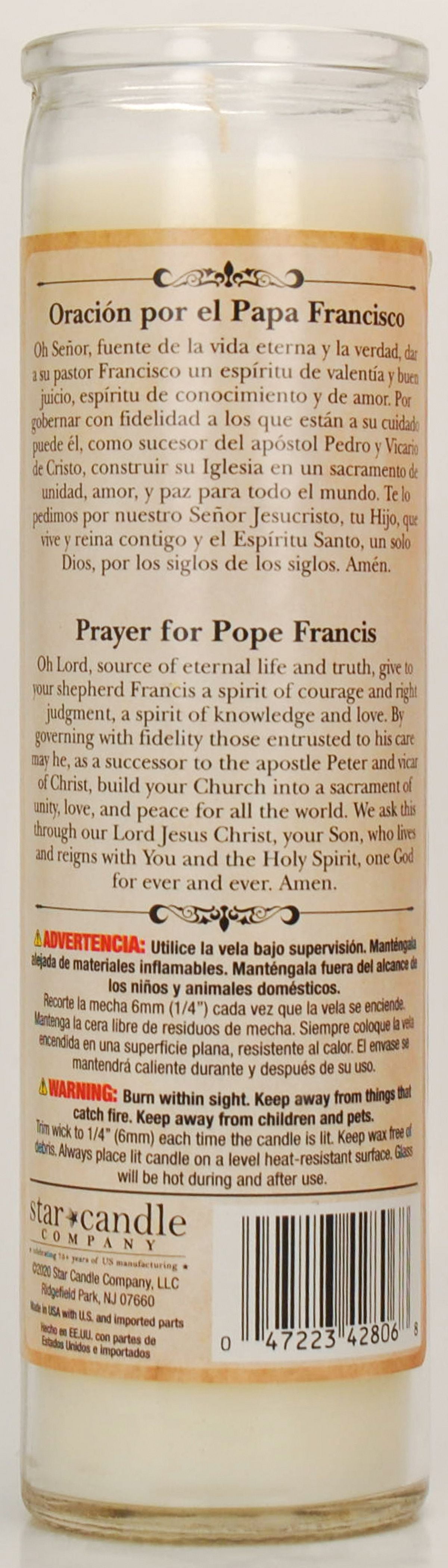 (4 pack) Prayer Candle Pope Francis White Wax, 8 Inch