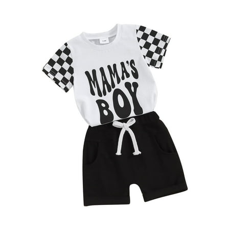 

Toddler Boy Summer Clothes Mamas Boy Letter Print T-Shirt Shorts Sets Baby Outfit 2Pcs