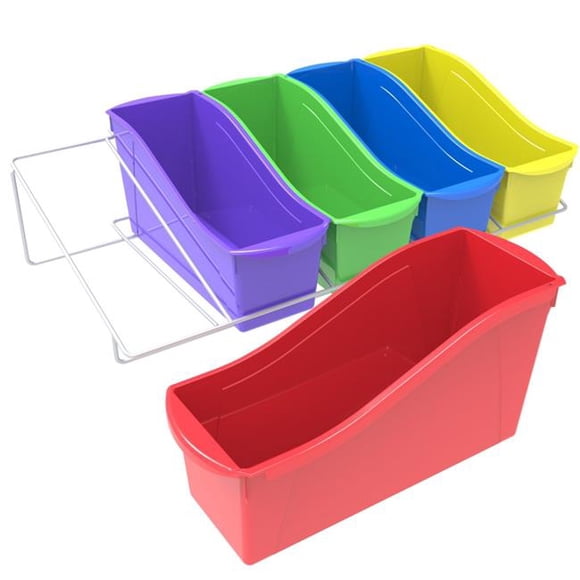 Storex 2005719 25.7 x 14.33 x 7.25 in. Metal Shelf Rack with 5 Large Book Bins, Assorted Color