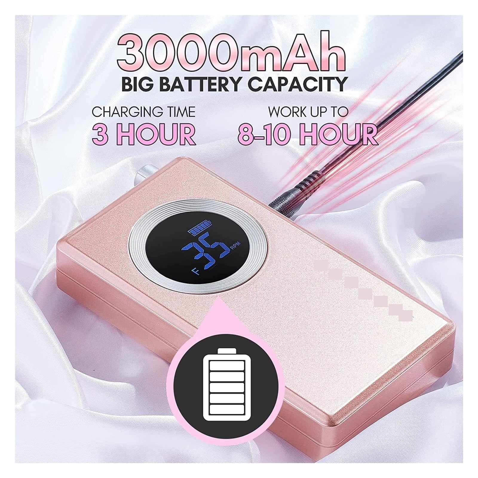 Rechargeable Nail Drill Machine, 35000RMP Professional Nail Drill Kit, Electric Nail File Manicure Drill ,Low Noise