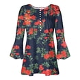 thumbnail image 4 of Pompotops Tunique Décontractée à Manches 3/4 Imprimée Florale Col en V pour Femmes Chemises Basiques d'Été Blouse Plissée Liquidation, 4 of 5