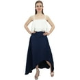 thumbnail image 5 of Bimba Women's Asymmetrical Denim Long Flared Navy Blue Skirt with Pockets-S, 5 of 6