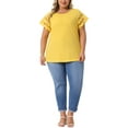 thumbnail image 2 of Agnes Orinda Women's Plus Size Tops Lace Panel Short Sleeves Spring Summer Solid Work Blouses 2X Yellow, 2 of 6