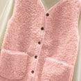 thumbnail image 3 of Brondbend Women's Fleece Vest Womens Vests Outerwear V Neck Soild Color Front Button Sleeveless Jacket with Pocket Loose Casual Fall Winter Warm Clothes Soft,Pink, 3 of 6