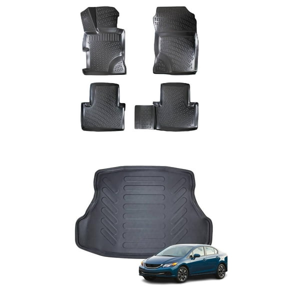 Car Floor Mats Cargo Liner (Full SET) Compatible for Honda Civic Sedan 2012-2015 Waterproof | All Weather
