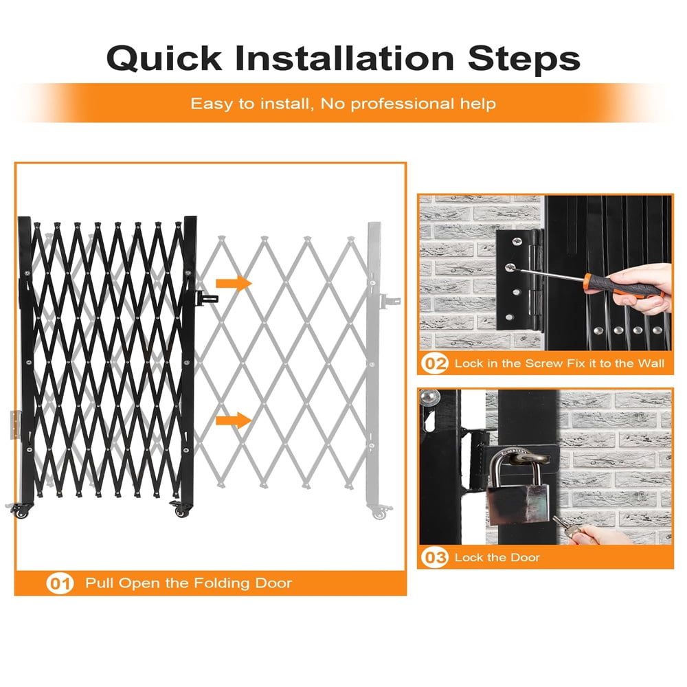 Single Folding Security Gate, Flexible Expanding Security Gate, Folding Driveway Door Gate, Aluminum Security Gate, 360°Rolling Barricade Gate, Scissor Gate or Door, Black