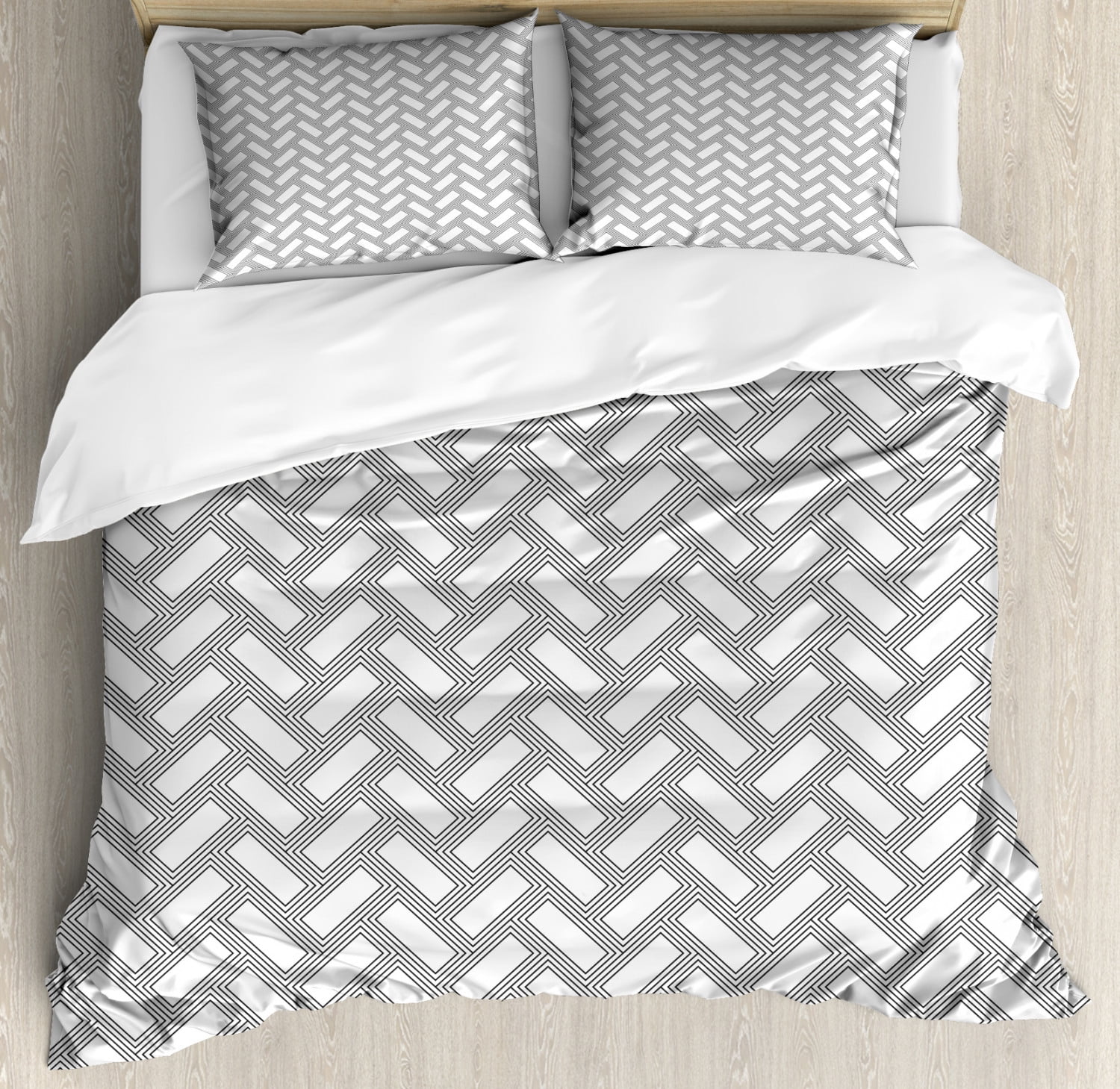 Herringbone Duvet Cover Set Geometric Vintage Style Illustration