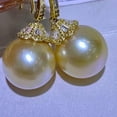 thumbnail image 3 of K-KED Huge AAA 10-11mm Real South Sea Round Natural Golden Pearl Earring 925s, 3 of 3