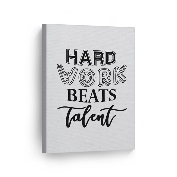 Smile Art Design Hard Work Beats Talent Quote Minimalist Black and White Calligraphy Motivational Canvas Wall Art Inspirational Wall Art Entrepreneur Quote Print Office Decor Gift Ready to Hang 12x8