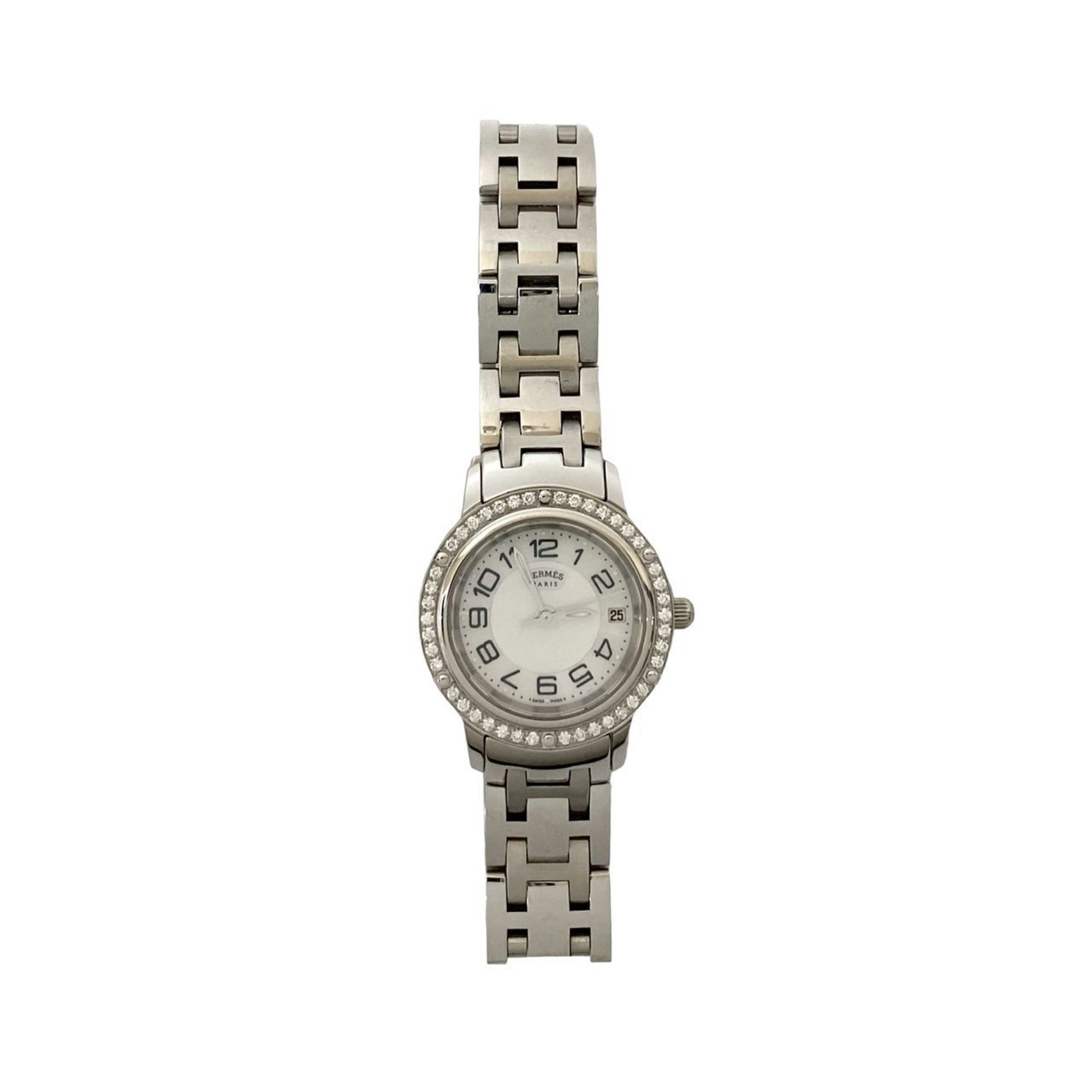 Pre-Owned HERMES Clipper Diamond Bezel Quartz Stainless  display picture 2