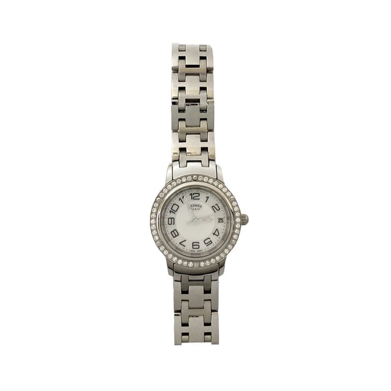 Pre-Owned HERMES Clipper Diamond Bezel Quartz Stainless  display picture 1