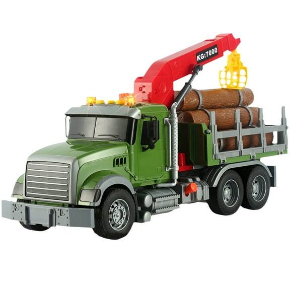 BESTSKY Tow Truck Toy,Up-Down Movement Toys for 3 Year Old Boys,Play Fun Powered Transport Truck Crane Toy,Timber Hauler