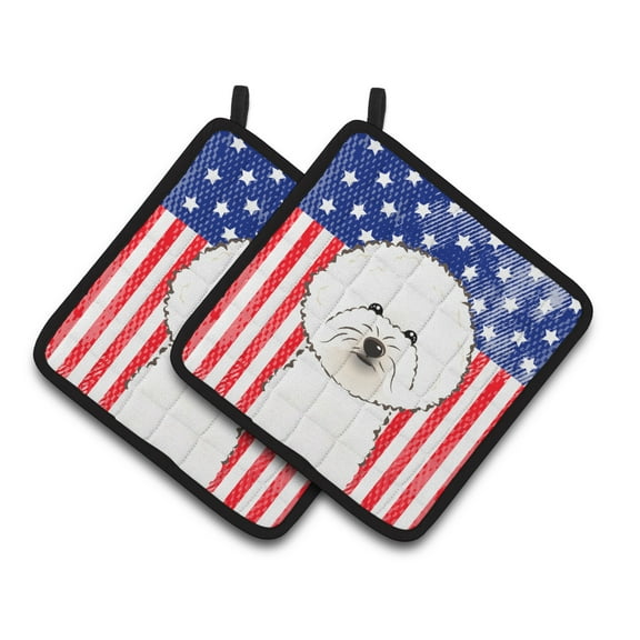 Carolines Treasures BB2147PTHD American Flag and Bichon Frise Pair of Pot Holders  7.5HX7.5W multicolor