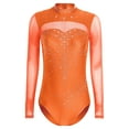 thumbnail image 3 of Jizyo Justaucorps de Gymnastique pour Femmes à Strass, Manches Longues, Justaucorps de Danse Ballet, Combinaison de Patinage Artistique, Orange G, 3 of 5