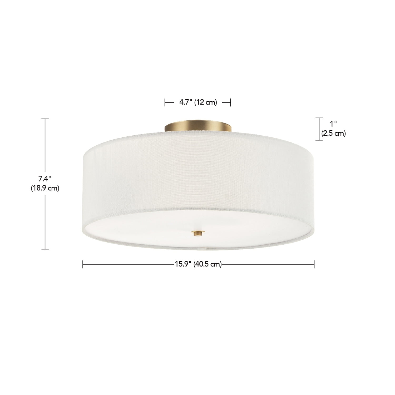 Globe Electric Kyle 2-Light Matte Brass Indoor Flush Mount Ceiling Light with White Linen Shade