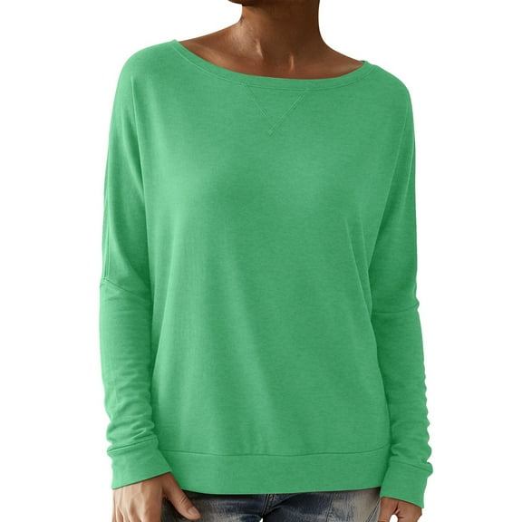 Women's Boat Neck Pullover Sweatshirt Long Sleeve Casual Loose Fit Hoodless Top Comfortable Daily Wear Basic,Size:L