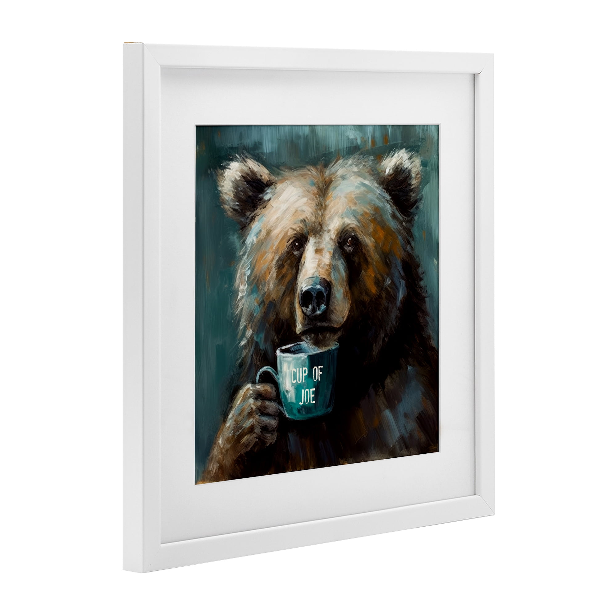 Stupell Industries Bear with Cup Of Joe White Framed Print Under Glass, design by Tina LeCour
