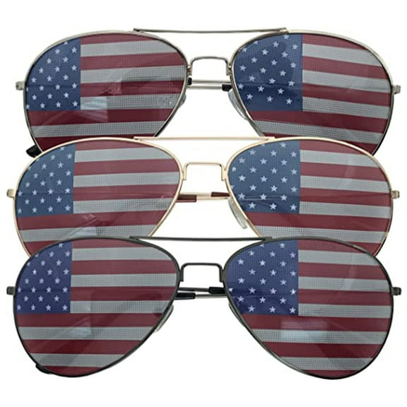 grinderPUNCH Silver Unisex  Frame Aviator USA American Flag Print Stars Adult Sunglasses Assorted Colors