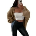 thumbnail image 2 of Womens Oversized Cardigan Sweaters Fall Long Lantern Sleeve Knit Open Front Light-Weight Sweater Khaki L, 2 of 9