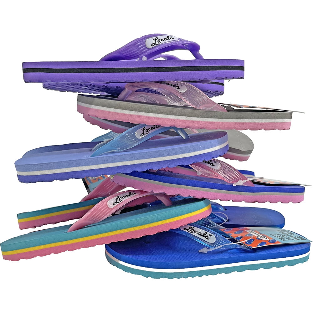 Locals Hawaii Girls Stripe Slipper, Assorted Colors, 6.5 Inch Sole